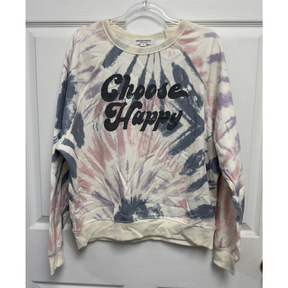 Grayson Threads Cream Tie Dye Long Sleeve Graphic Shirt Size M Choose Happy - Picture 1 of 6